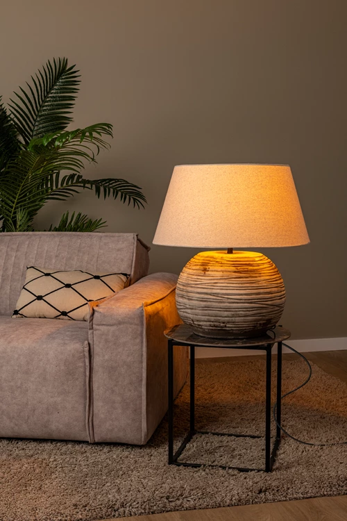 Lucide DENISE - Lámpara de mesa - Ø 55 cm - 1xE27 - Marrón - Vibes - ambiente 1
